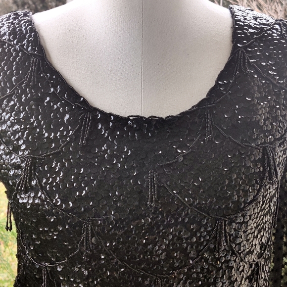 🤩BOGOFREE🤩 Size small 80s glam lace beads sequin long sleeve top - Picture 3 of 12
